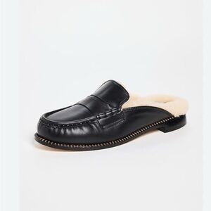FREDA SALVADOR Temi Shearling Penny Loafer Mules - Black Calf size 7.5